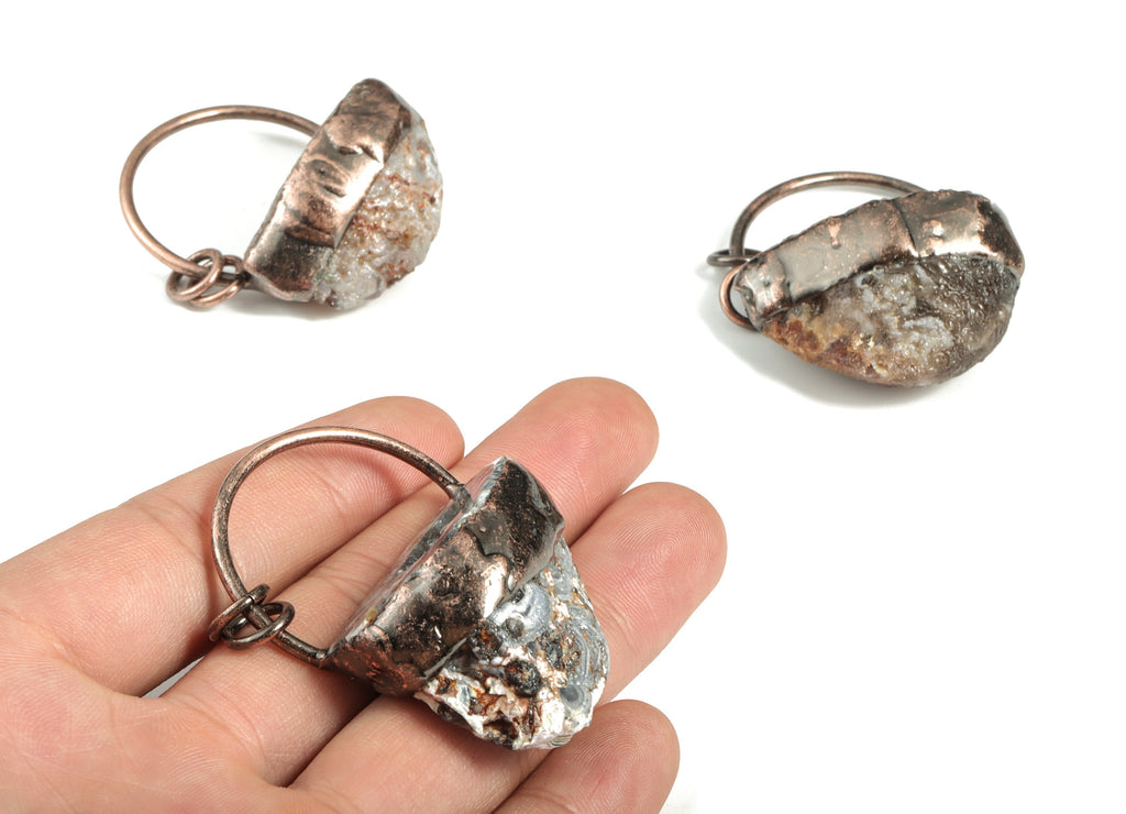 Druzy Agate Pendant – D Shape Natural Agate Druzy Gemstone Earring Charm –DIY Jewelry Supplies – Average Size -54.×36.9× 18.6mm - NS1369 - DOMEDBAZAAR
