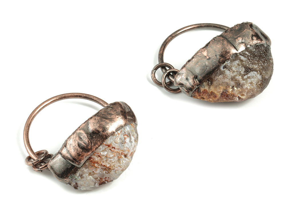 Druzy Agate Pendant – D Shape Natural Agate Druzy Gemstone Earring Charm –DIY Jewelry Supplies – Average Size -54.×36.9× 18.6mm - NS1369 - DOMEDBAZAAR