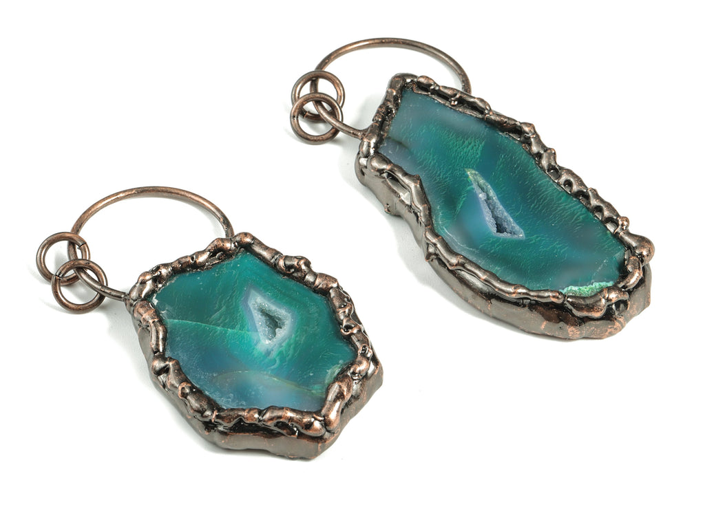 Druzy Agate Pendant – Irregular Druzy Agate Gemstone Earring Charm - Jewelry Making Supplies –  Average Size - 79.14×30.87× 8.63mm - NS1370 - DOMEDBAZAAR