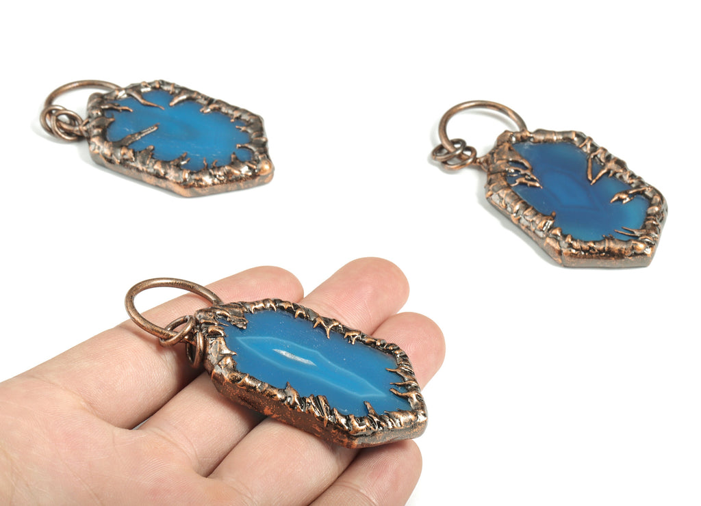 Hexagon Blue Agate Crystals - Raw Blue Agate - Blue Agate Gemstone Jewelry  – Jewelry Making - Average Size - 71.68 × 34.75 × 7.0mm - NS1372 - DOMEDBAZAAR