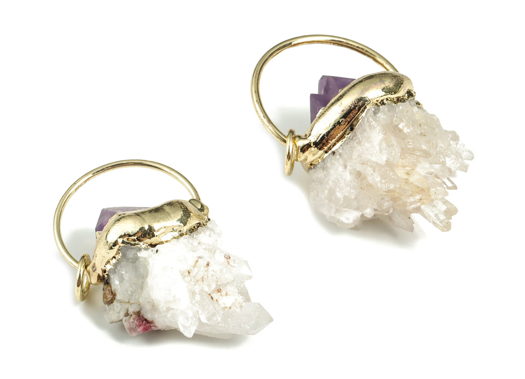 Amethyst White Crystal Pendant - Raw Amethyst Earring Charm – Gemstone Jewelry Supplies - Average Size - 43.64 × 33.87 × 27.07 mm - NS1380 - DOMEDBAZAAR
