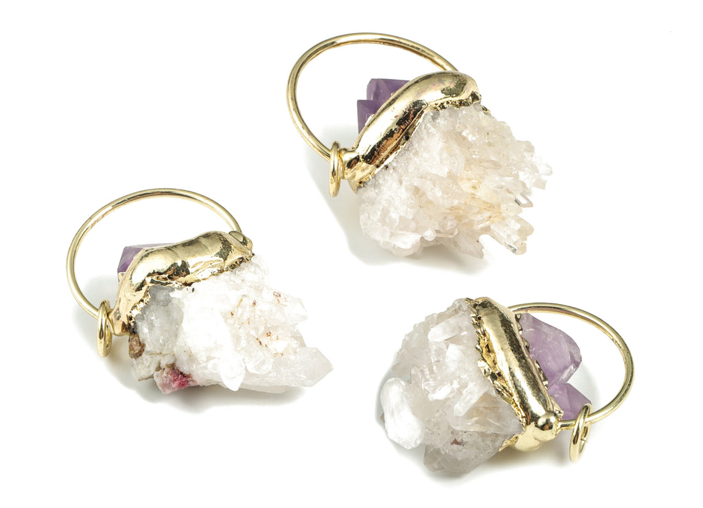 Amethyst White Crystal Pendant - Raw Amethyst Earring Charm – Gemstone Jewelry Supplies - Average Size - 43.64 × 33.87 × 27.07 mm - NS1380 - DOMEDBAZAAR