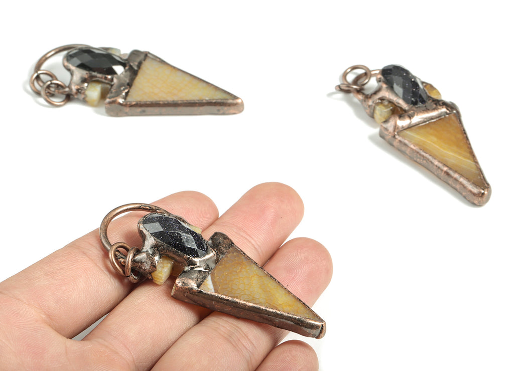 Yellow Sand Agate Triangle Pendant – Agate Earring Charms – Gemstone Jewelry Making Supplies – Average Size – 66.93x26.94x12.52mm – NS1384 - DOMEDBAZAAR