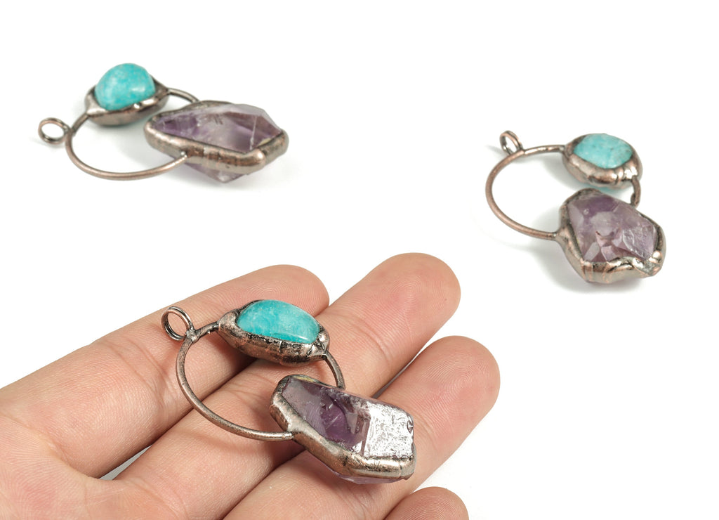 Tianjin Amethyst Charm - Tianjin Stone Pendant - Tianjin Amethyst Gemstone Jewelry Supplies - Average Size - 55.88×34.79×18.85mm - NS1388 - DOMEDBAZAAR