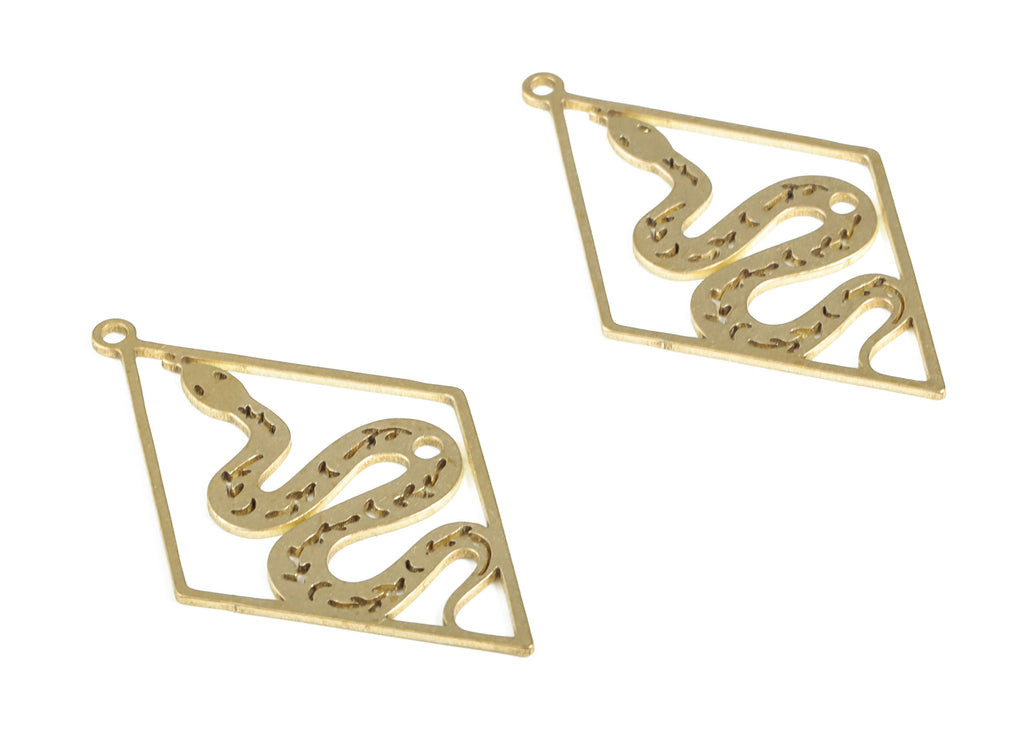 Brass Diamond Snake Earring Charms - Raw Brass Diamond Snake Pendant - Earring Findings - Jewelry Supplies - 41.86x25.75x0.8mm - PP4012 - DOMEDBAZAAR
