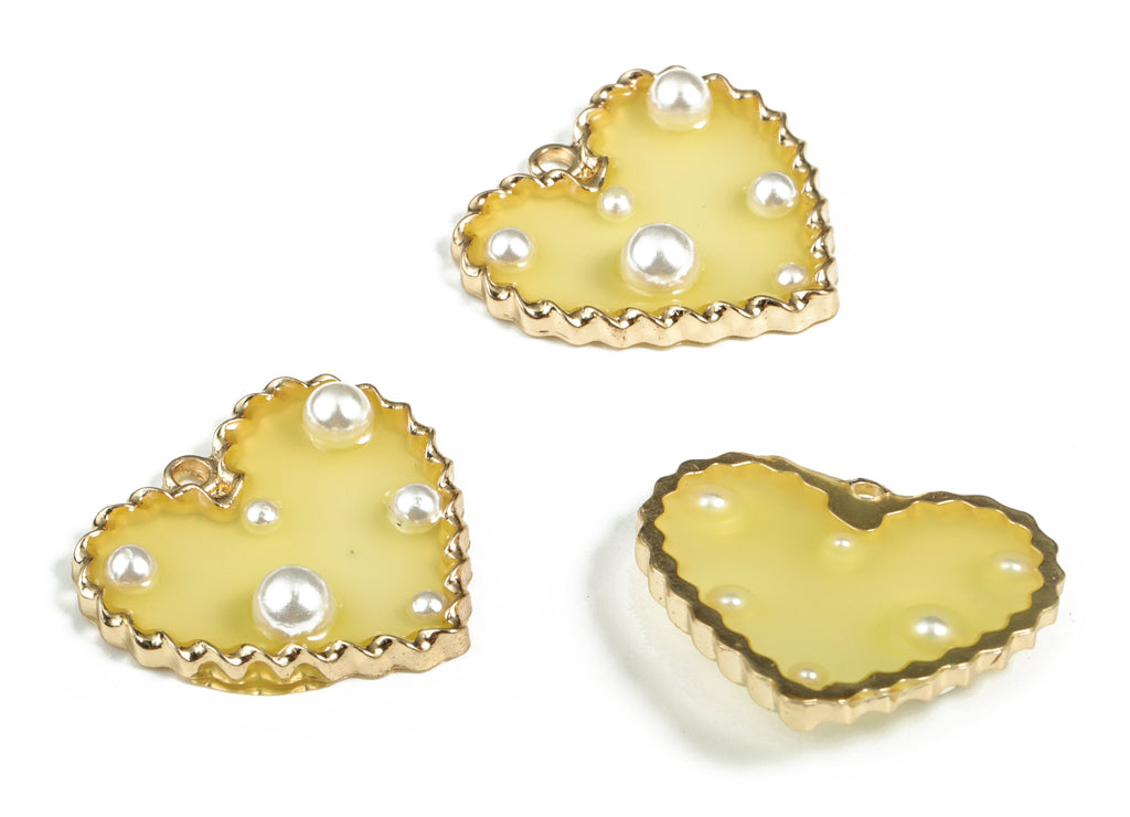 Zinc Alloy AB Glue Pearl Heart Pendant - Earring Charm with Pearl - Gold Tone Plated Zircon - Jewelry Supplies - 29.75x27.37x2.6mm - ZZ1802B - DOMEDBAZAAR
