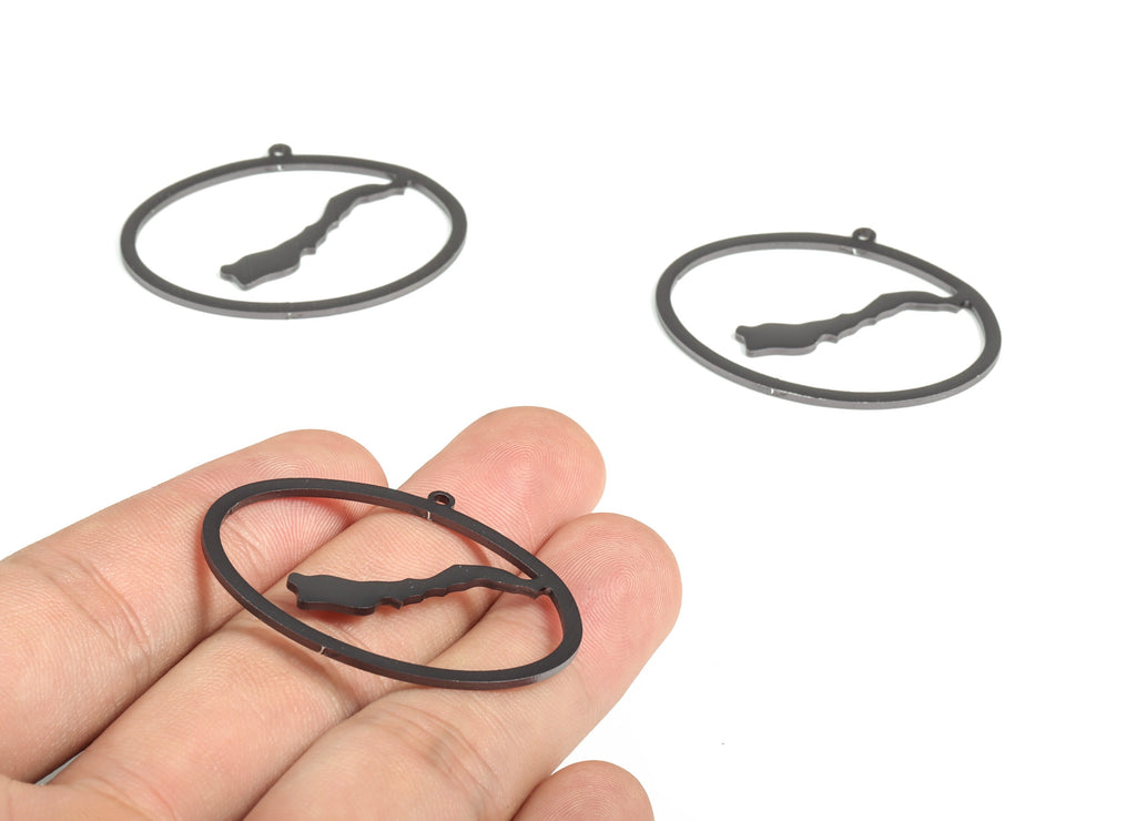 Aluminum Oval Earring Charms - Aluminum Oval Pendant - Anodized Aluminium Charms - Black Plated - Jewelry Supplies - 40.7x30.9x1mm - AA1154A - DOMEDBAZAAR