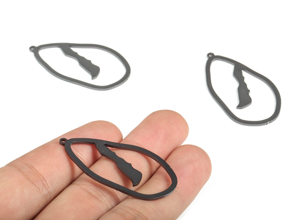 Aluminum Drop Earring Charms - Aluminum Drop Pendant - Anodized Aluminium Charms - Black Plated - 44.09x23.46x1.09mm - AA1158A - DOMEDBAZAAR