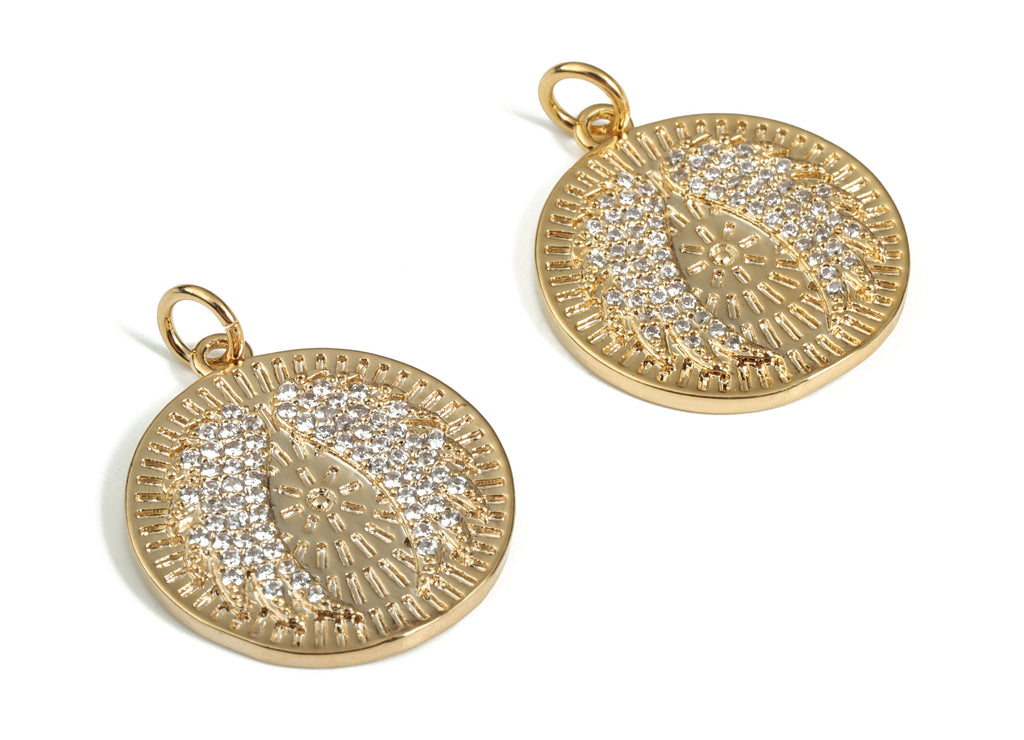 Zircon Round Brass Earring Charm – Zircon Brass Round Pendant – Earring Findings – Jewelry Making Supplies - 24.82×19.52×1.83mm - RGP3041 - DOMEDBAZAAR