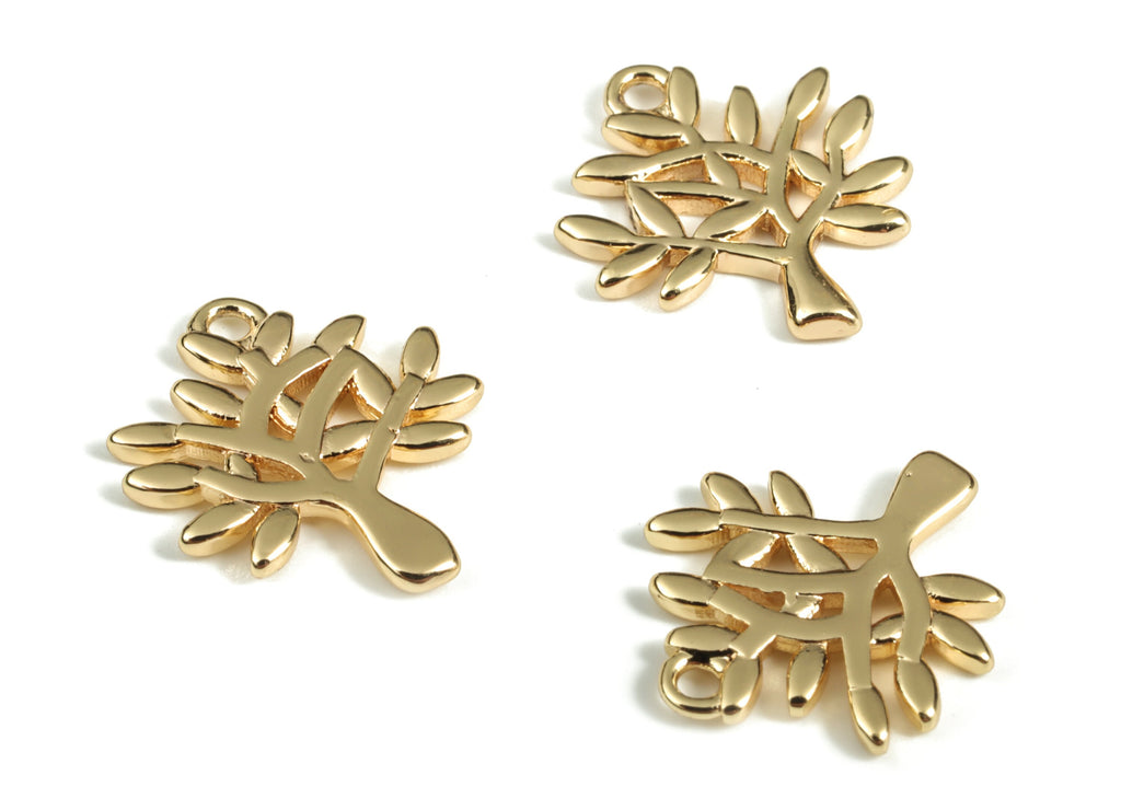 Gold Tree Charm - Brass Tree Earring Charms - 18K Real Gold Plated Brass - Jewelry Making Supplies - 14.39x12.56x1.35mm - RGP3177 - DOMEDBAZAAR