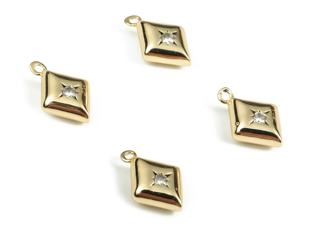 Brass Diamond Earring Charms With Zircons - Gold Star Pendant - 18K Real Gold Plated Brass - Jewelry Supplies - 15.13x9.67x4.5mm - RGP3168 - DOMEDBAZAAR