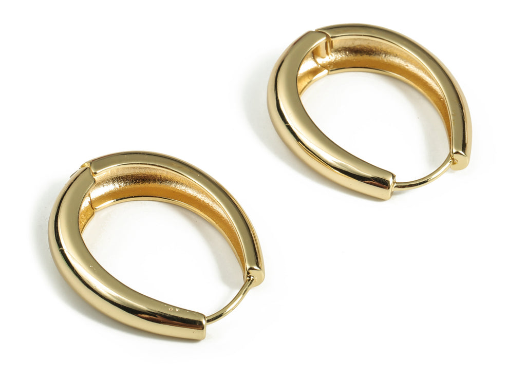 Plain Hoop Earrings – Brass Thick Chunky Hoops - Stainless Steel Stud - 18K Real Gold Plated Brass Earrings - 31.08 ×26.27×7.63mm - RGP3032 - DOMEDBAZAAR
