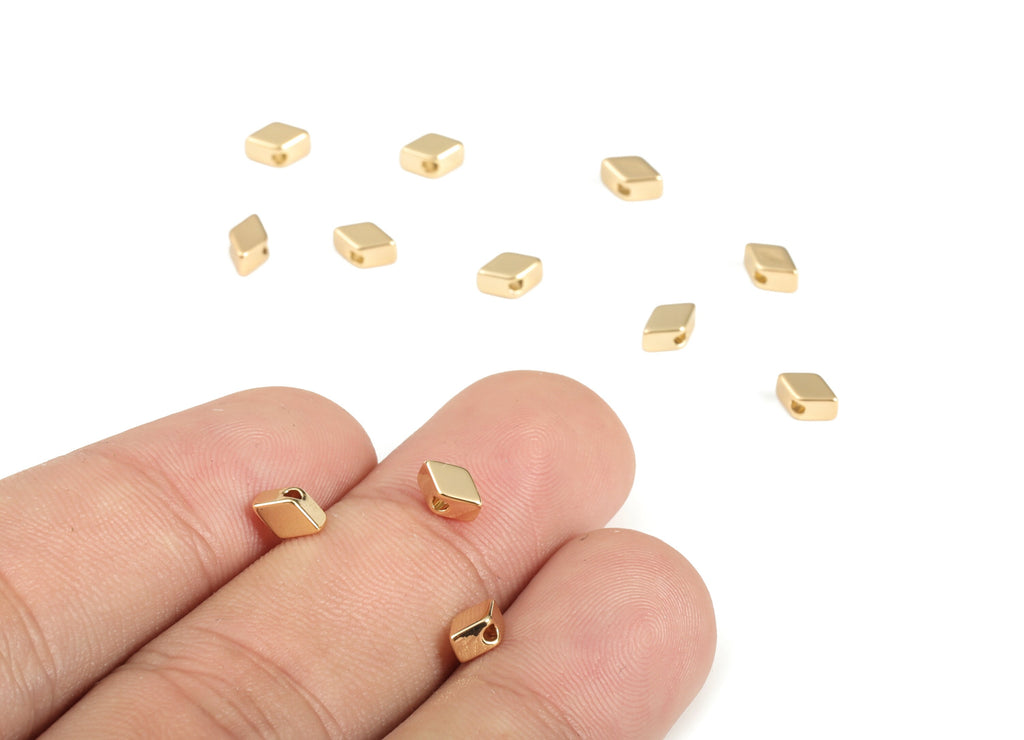 Brass Diamond Shape Beads – Blank Diamond Spacer Beads - 18K Real Gold Plated Brass - Jewelry Making Supplies - 5.96x3.72x2.67mm - RGP3140 - DOMEDBAZAAR