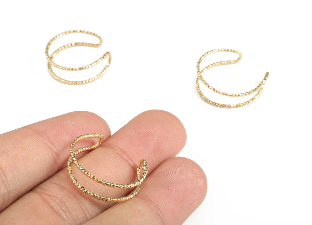 Ear Cuff Double Ring – Fake Piercing - Brass Cuff Earrings – Non Piercing Ear Cuff - 18K Real Gold Plated Brass - 21×20.71×1.26mm - RGP3034 - DOMEDBAZAAR