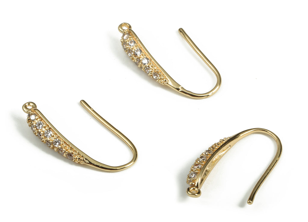 Zircon Ear Wire - Brass Earring Hoops - Hoop Ear Wire - Custom Jewellery Making - 18K Real Gold Plated Brass - 19.43×10.22× 2.34mm - RGP3057 - DOMEDBAZAAR