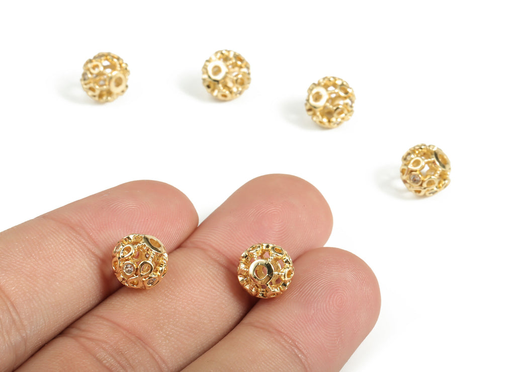 Round Brass Spacer Beads - 18K Real Gold Plated Brass Beads – Zircon Round Ball Beads - Jewelry Supplies - 8.44 x 8.44 x 8.07mm - RGP3059 - DOMEDBAZAAR