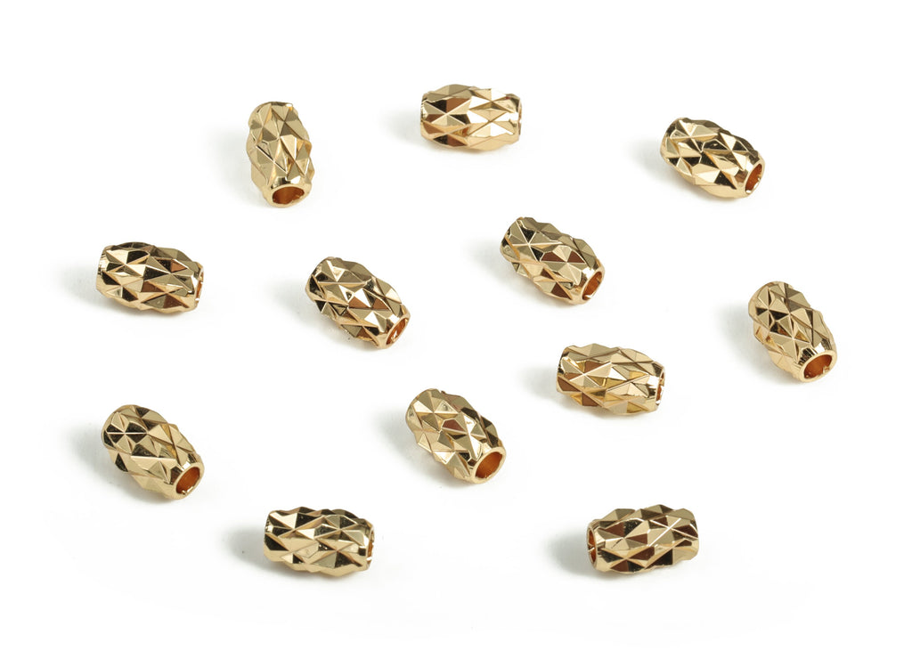 Gold Plated Faceted Barrel Beads - Gold Plated Barrel Beads - Jewelry Making Beads - 18K Real Gold Plated Brass - 2.25x6.96x4.58mm - RGP3068 - DOMEDBAZAAR
