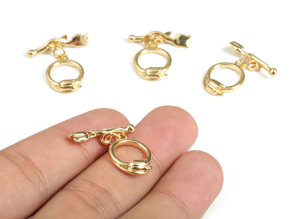 Flower Toggle Clasp – Brass Toggle Clasp Set – Clasp Findings - 18K Real Gold Plated Brass – Jewelry Supplies - 23.95×21.49×3.15mm - RGP3038 - DOMEDBAZAAR