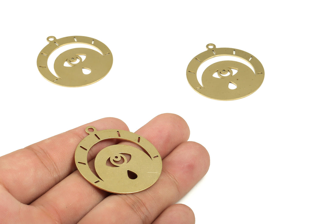 Brass Round Eye Earring Charms - Raw Brass Circle Eye Pendant - Earring Findings - Jewelry Making Supplies - 39.07x34.94x0.68mm - PP4251 - DOMEDBAZAAR