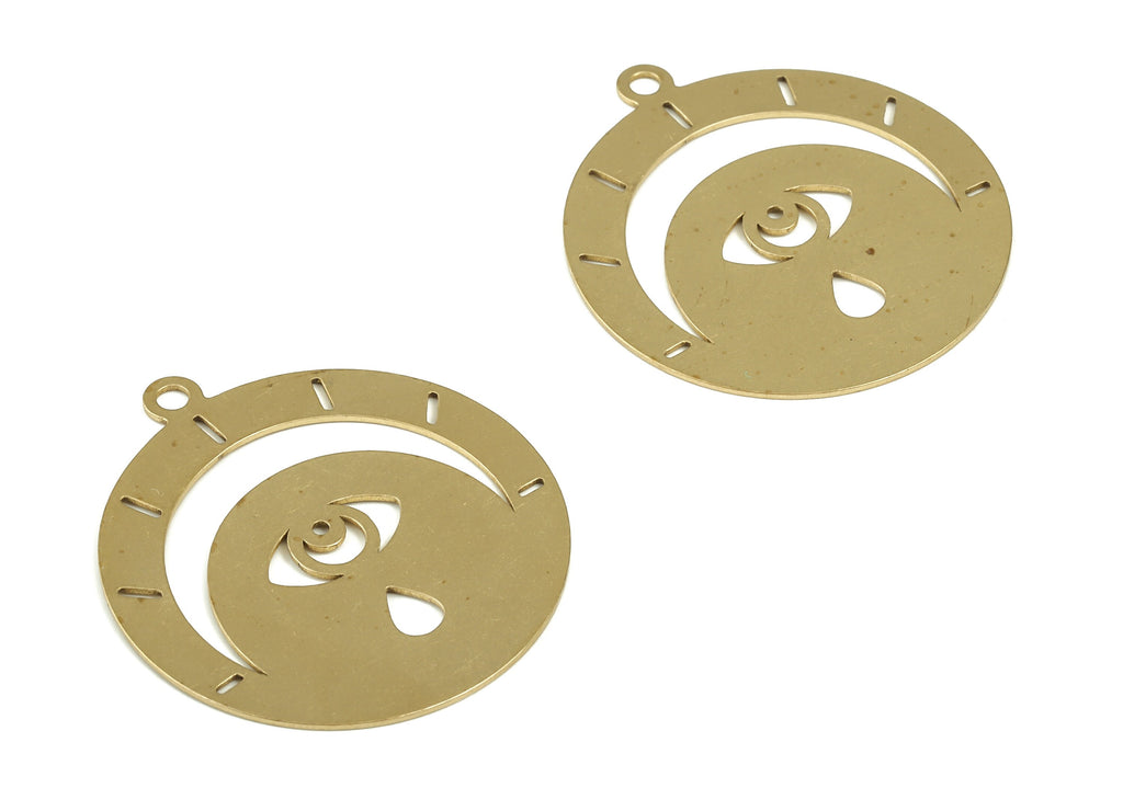 Brass Round Eye Earring Charms - Raw Brass Circle Eye Pendant - Earring Findings - Jewelry Making Supplies - 39.07x34.94x0.68mm - PP4251 - DOMEDBAZAAR