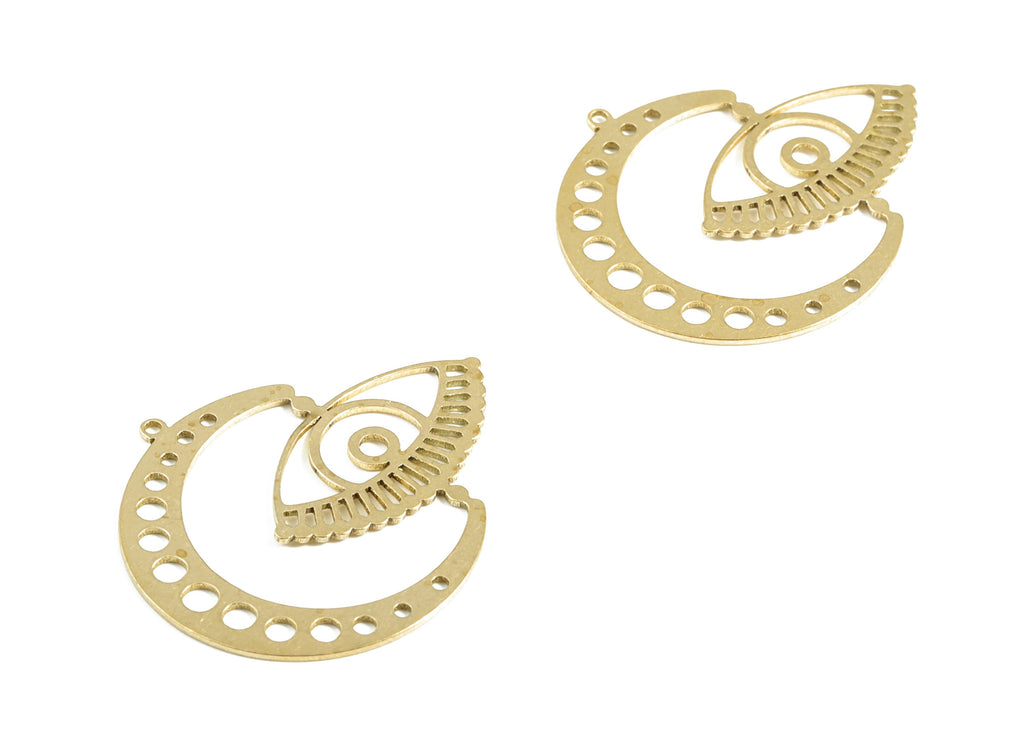 Brass Crescent Eye Earring Charms - Raw Brass Moon Pendant - Earrings Finding - Jewelry Making Supplies - 29.93x25.32x0.6mm - PP4050 - DOMEDBAZAAR