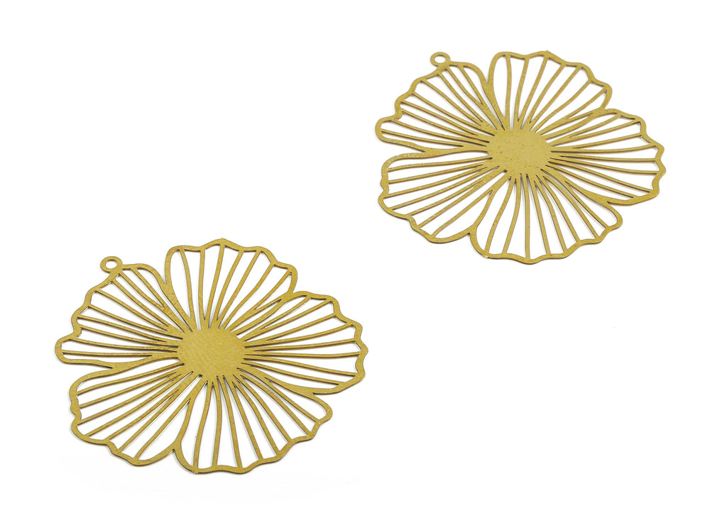 Brass Flower Earring Charms - Raw Brass Flower Pendant - Earring Findings - Jewelry Making Supplies - 35.51x33.16x0.34mm - JJB6693 - DOMEDBAZAAR