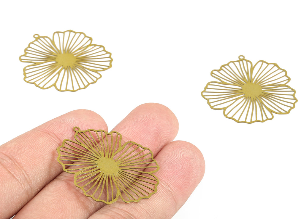 Brass Flower Earring Charms - Raw Brass Flower Pendant - Earring Findings - Jewelry Making Supplies - 35.51x33.16x0.34mm - JJB6693 - DOMEDBAZAAR