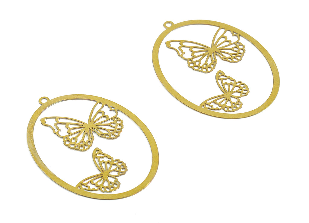 Brass Oval Butterfly Earring Charms - Raw Brass Butterfly Pendant - Jewelry Making Supplies - 34.92x25.04x0.28mm - JJB6696 - DOMEDBAZAAR