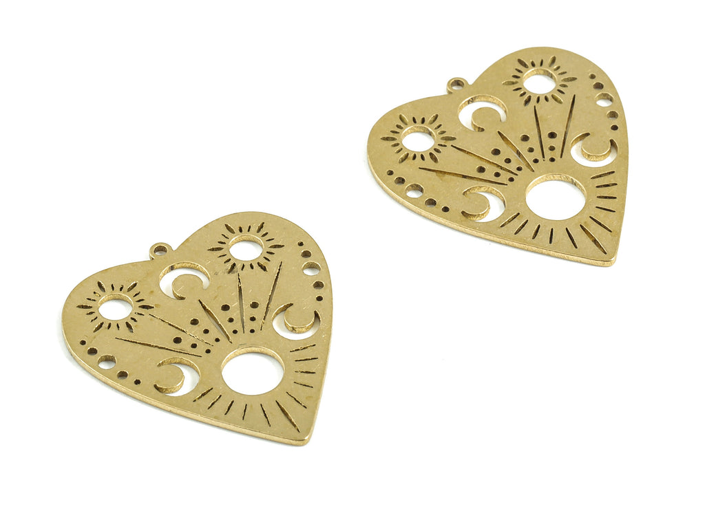 Heart Brass Pendant - Raw Brass Heart Earring Charms - Brass Heart Crescent Charms - Jewellery Making Supplies - 22.6x21.1x0.67mm - PP4017 - DOMEDBAZAAR
