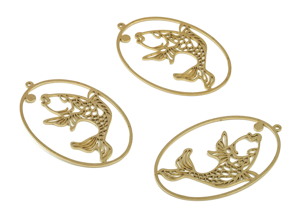Brass Oval Fish Earring Charms - Raw Brass Oval Fish Pendant - Earring Findings - Jewelry Making Supplies - 40.82x26.88x0.69mm - PP4196 - DOMEDBAZAAR