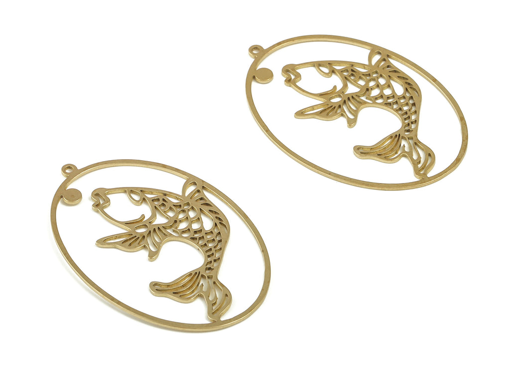 Brass Oval Fish Earring Charms - Raw Brass Oval Fish Pendant - Earring Findings - Jewelry Making Supplies - 40.82x26.88x0.69mm - PP4196 - DOMEDBAZAAR