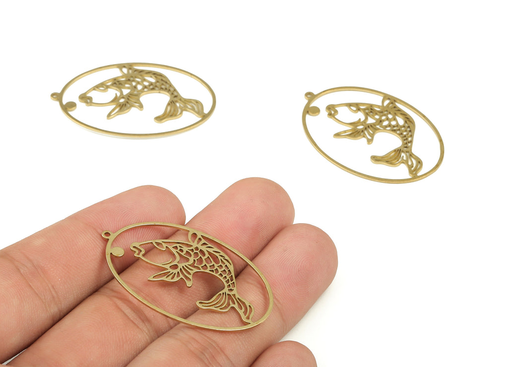 Brass Oval Fish Earring Charms - Raw Brass Oval Fish Pendant - Earring Findings - Jewelry Making Supplies - 40.82x26.88x0.69mm - PP4196 - DOMEDBAZAAR