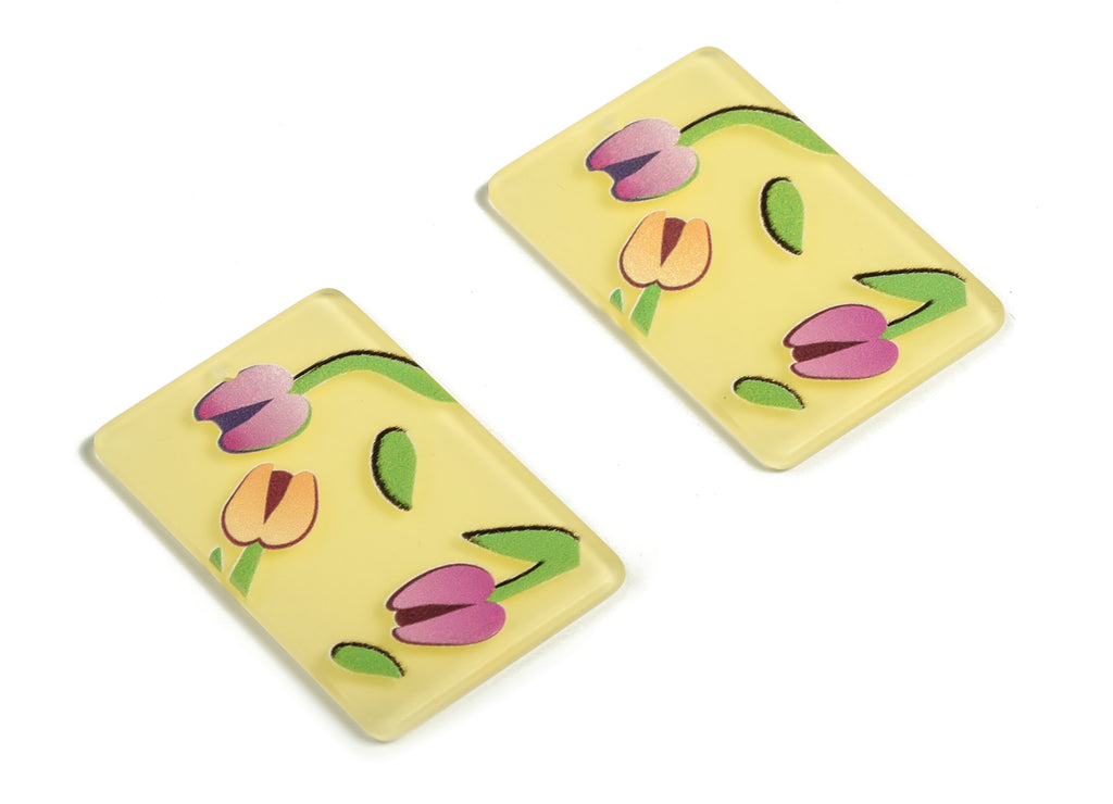 Rectangle Acrylic Charm - Yellow Flower Pendant Charm – Rectangle Earring Charm – DIY Jewelry Making Supplies - 36.98x24.08x2.36mm - AC2281 - DOMEDBAZAAR