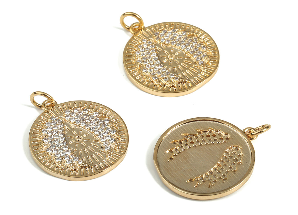 Zircon Round Brass Earring Charm – Zircon Brass Round Pendant – Earring Findings – Jewelry Making Supplies - 24.82×19.52×1.83mm - RGP3041 - DOMEDBAZAAR