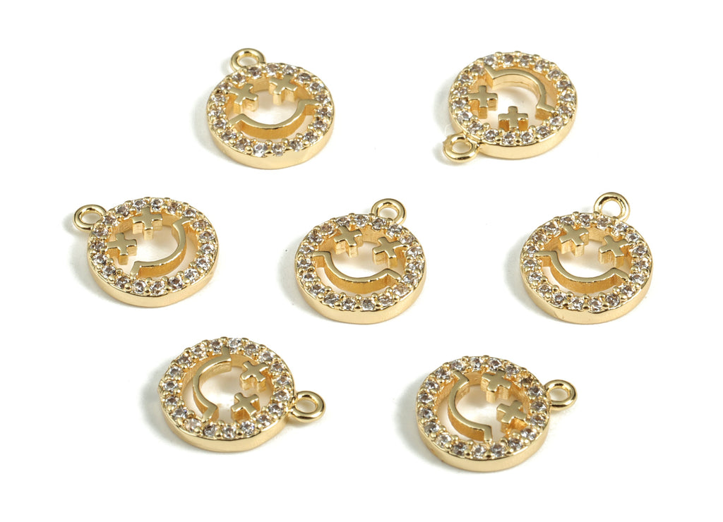 Brass Smiley Earring Charms With Zircons - Gold Smiley Pendant - 18K Real Gold Plated Brass - Jewelry Supplies - 9.91x8.19x1.82mm - RGP3178 - DOMEDBAZAAR