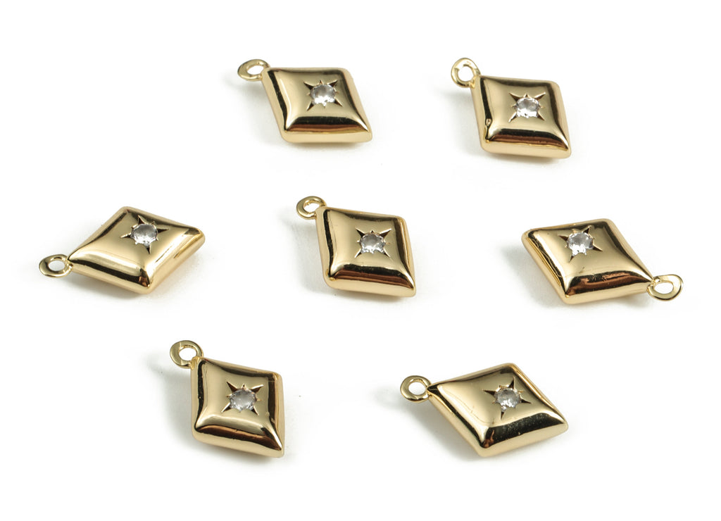 Brass Diamond Earring Charms With Zircons - Gold Star Pendant - 18K Real Gold Plated Brass - Jewelry Supplies - 15.13x9.67x4.5mm - RGP3168 - DOMEDBAZAAR