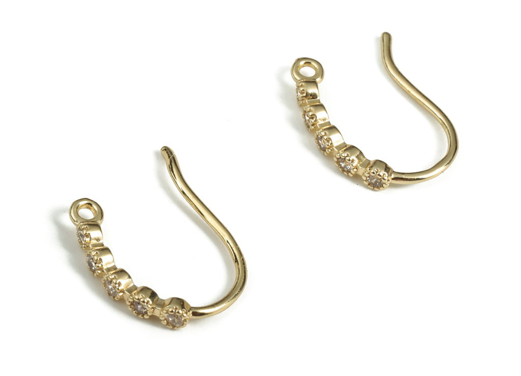 Zircon Ear Wire - Brass Earring Hoops - Hoop Ear Wire - Custom Jewellery Making - 18K Real Gold Plated Brass - 15.47×10.73×2.22mm - RGP3050 - DOMEDBAZAAR