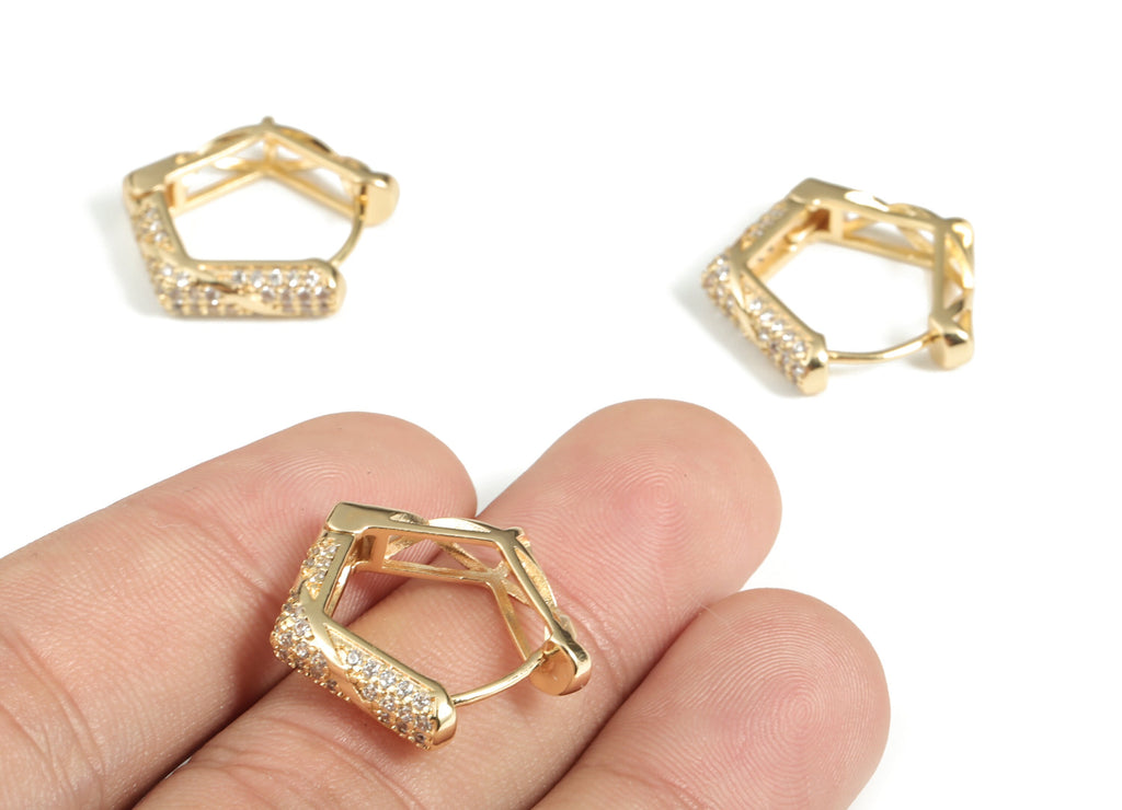 Brass Leverback Earring Clasp With Zircons - Gold Plain Leverback - 18K Real Gold Plated Brass - Jewelry Supplies - 20x20x2.9mm - RGP3184 - DOMEDBAZAAR