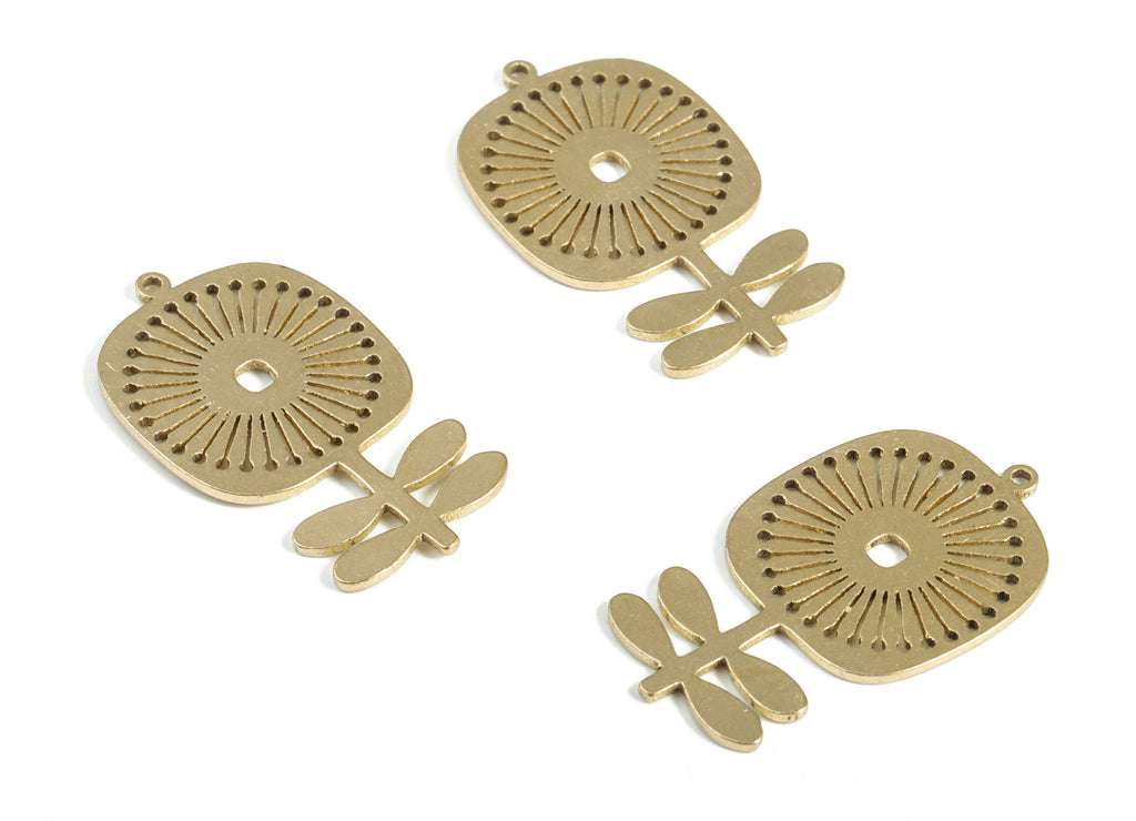 Brass Flower Charm - Raw Brass Flower Pendant Charm – Floral Earrings Charm – DIY Jewelry Making Supplies - 24.21x13.93x0.77mm - PP4161 - DOMEDBAZAAR