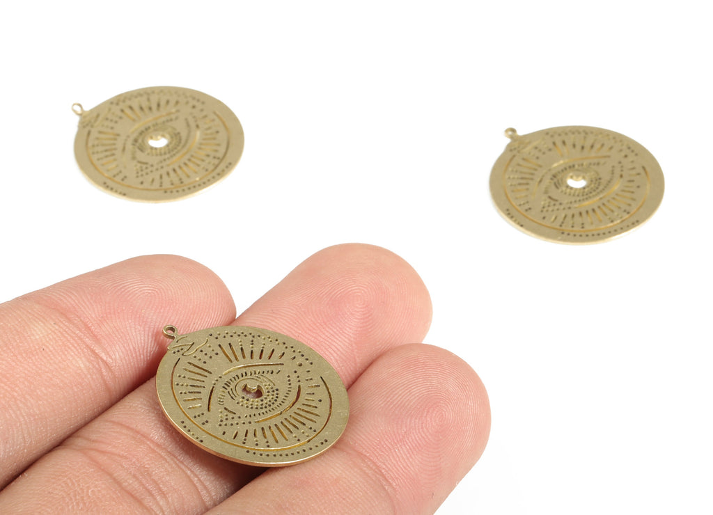 Brass Circle Eye Pendant Charm - Raw Brass Round Eye Earring Charms – Earring Findings - Jewelry Making Supplies -23.56x21.72x0.59mm -PP4169 - DOMEDBAZAAR