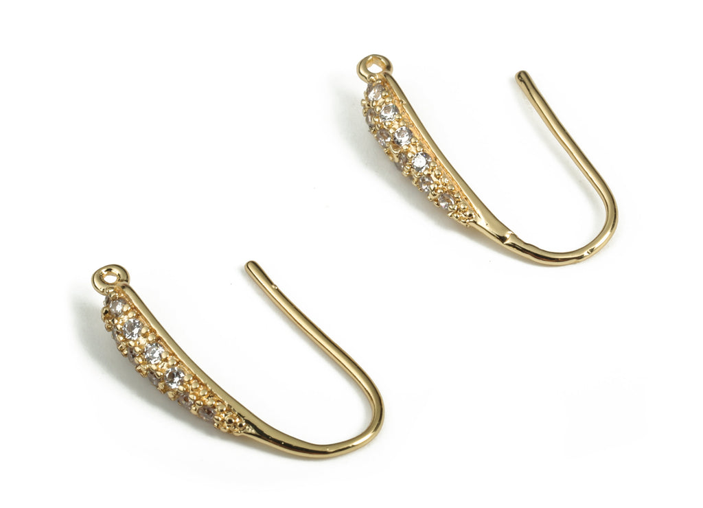 Zircon Ear Wire - Brass Earring Hoops - Hoop Ear Wire - Custom Jewellery Making - 18K Real Gold Plated Brass - 19.43×10.22× 2.34mm - RGP3057 - DOMEDBAZAAR