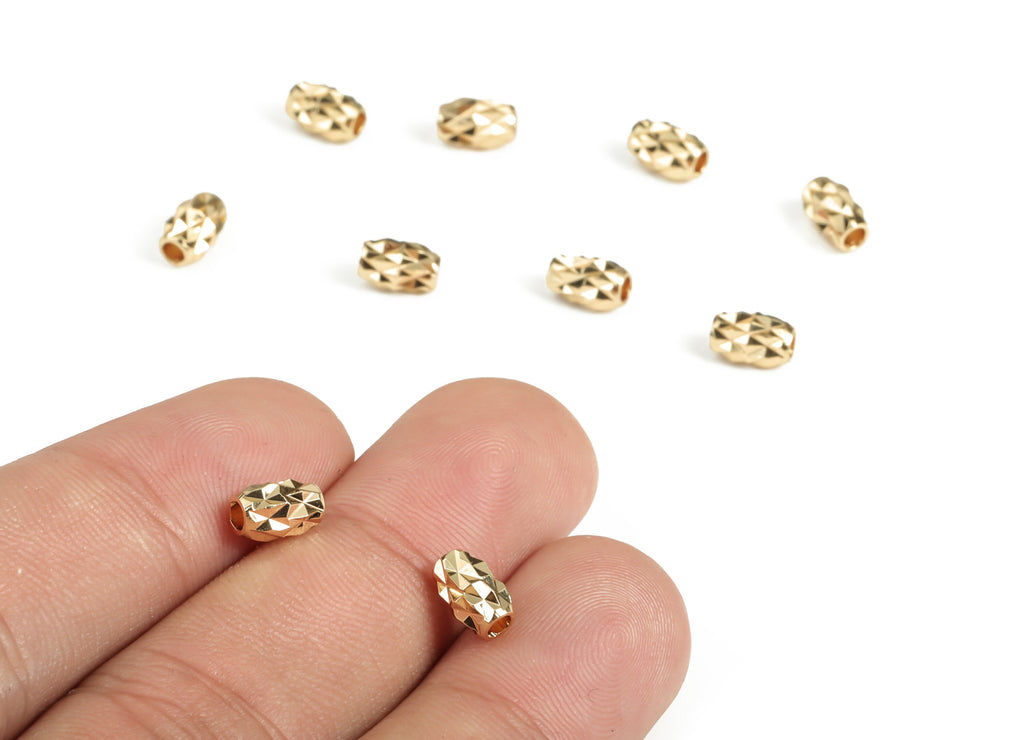 Gold Plated Faceted Barrel Beads - Gold Plated Barrel Beads - Jewelry Making Beads - 18K Real Gold Plated Brass - 2.25x6.96x4.58mm - RGP3068 - DOMEDBAZAAR