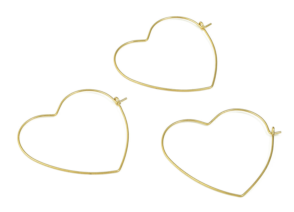 Brass Heart Earring Hoops - Raw Brass Ear Wire 41 - Geometric Earring Findings - Jewelry Making Supplies - 41.27x36.29x0.66mm - PP4371 - DOMEDBAZAAR