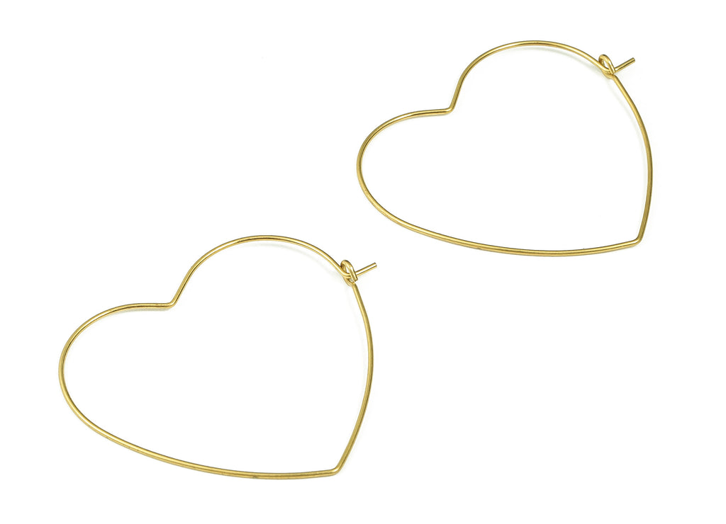 Brass Heart Earring Hoops - Raw Brass Ear Wire 41 - Geometric Earring Findings - Jewelry Making Supplies - 41.27x36.29x0.66mm - PP4371 - DOMEDBAZAAR