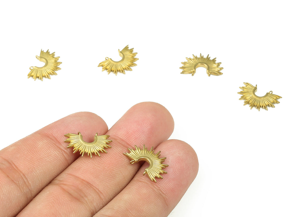 Raw Brass Sun Charm Connector - Brass Half Sun Shaped Connectors – Earring Findings - Jewelry Making Supplies - 15.88x11.08x1.6mm - PP4409 - DOMEDBAZAAR