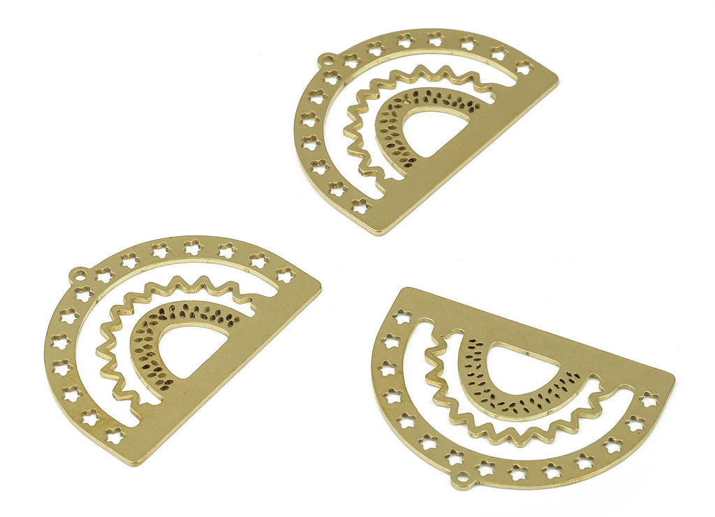 Half Sun Earring Charms - Raw Brass Semi Circle Wave Pendant – Half Moon Star Charm – Jewelry Making Supplies - 29.99x21.67x0.72mm - PP4262 - DOMEDBAZAAR