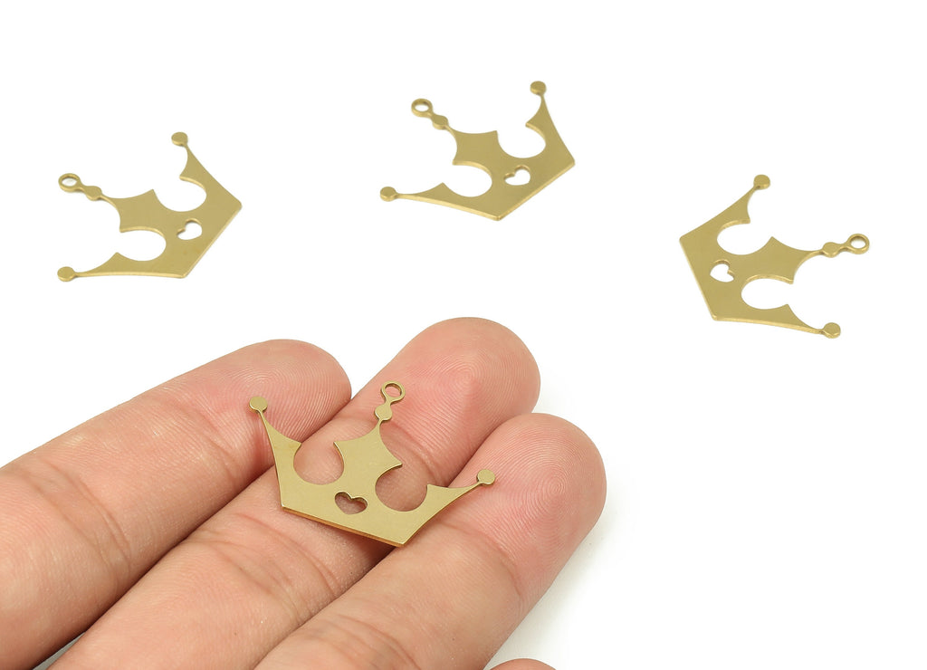 Raw Brass Crown Earring Charms - Brass Crown Pendant Charm - Raw Brass Earring Findings - Jewelry Making Supplies -29.6x22.97x0.7mm- PP4348 - DOMEDBAZAAR