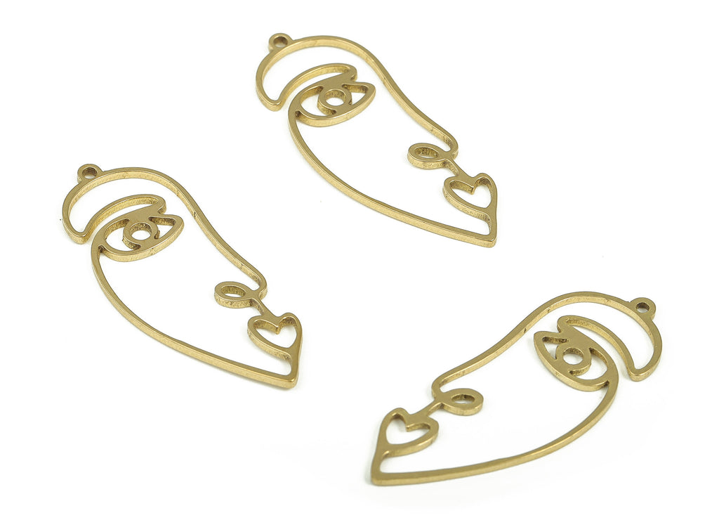 Brass Face Earring Charms - Raw Brass Face Pendant Charm - Raw Brass Earring Findings - Jewelry Making Supplies -32.62x12.65x1.01mm- PP4327 - DOMEDBAZAAR