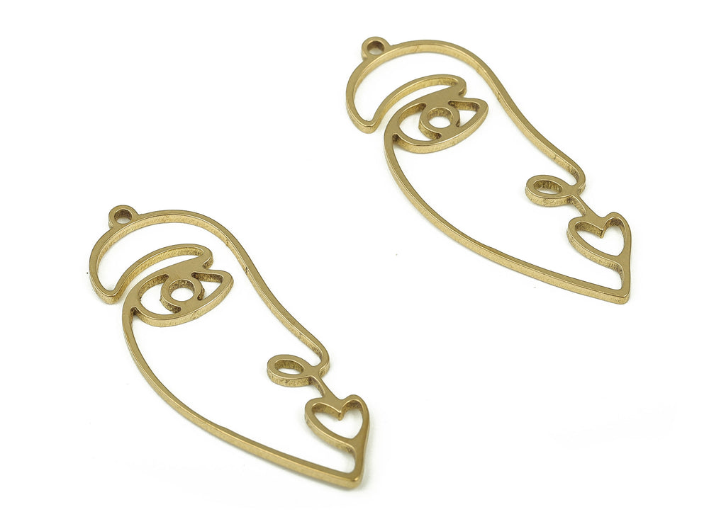 Brass Face Earring Charms - Raw Brass Face Pendant Charm - Raw Brass Earring Findings - Jewelry Making Supplies -32.62x12.65x1.01mm- PP4327 - DOMEDBAZAAR