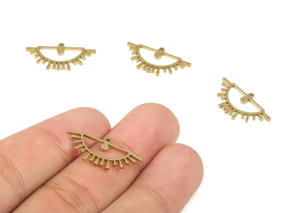 Half Sun Earring Charms - Raw Brass Semi Circle Pendant - Semicircle Eyelash Charms – Jewelry Making Supplies - 23.82x12.13x0.99mm - PP4204 - DOMEDBAZAAR